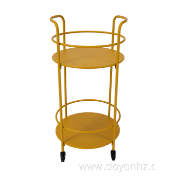 2-Tier Metal Round Rolling Cart with Handle